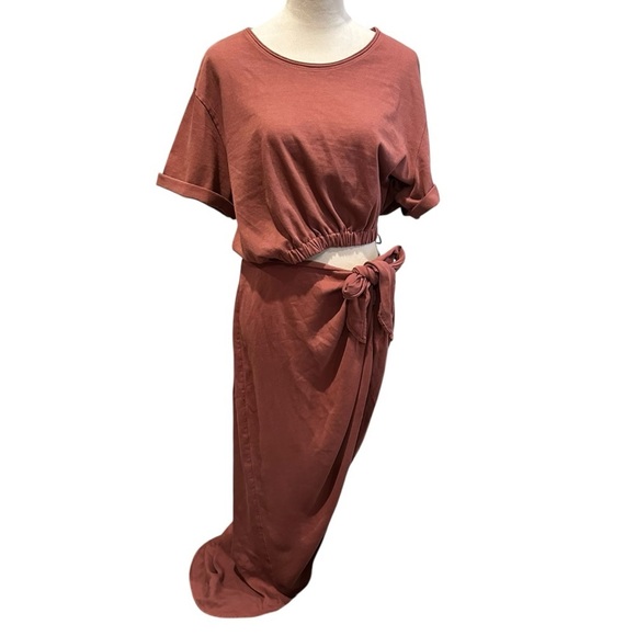 Free People Rae Maxi Dress Redwood Effortless Cutout Resort Solid Beach L 277142 - Picture 3 of 13